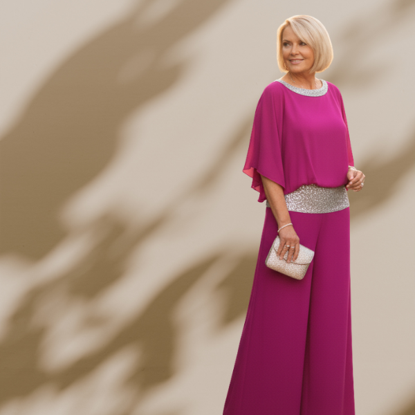 Roze pailletten tuniekpak voor dames, lente, ronde hals top, pullover en wijde broek, zomerse outfit met vleermuismouwen, losse chiffon set