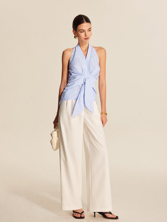 Gestreepte haltertop met strik