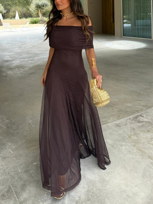 Toledo One Shoulder Mesh Maxi Jurk
