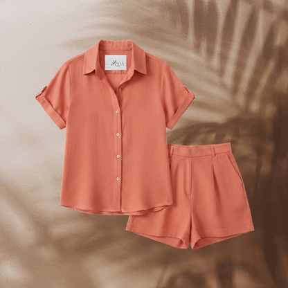 Dames Zomer Set Knoopbare Blouse in Korte Broek soortgelijke Stijl