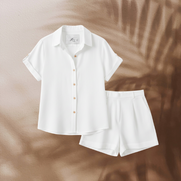 Dames Zomer Set Knoopbare Blouse in Korte Broek soortgelijke Stijl