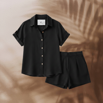 Dames Zomer Set Knoopbare Blouse in Korte Broek soortgelijke Stijl