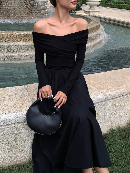 Off-shoulder Criss Cross lange jurk