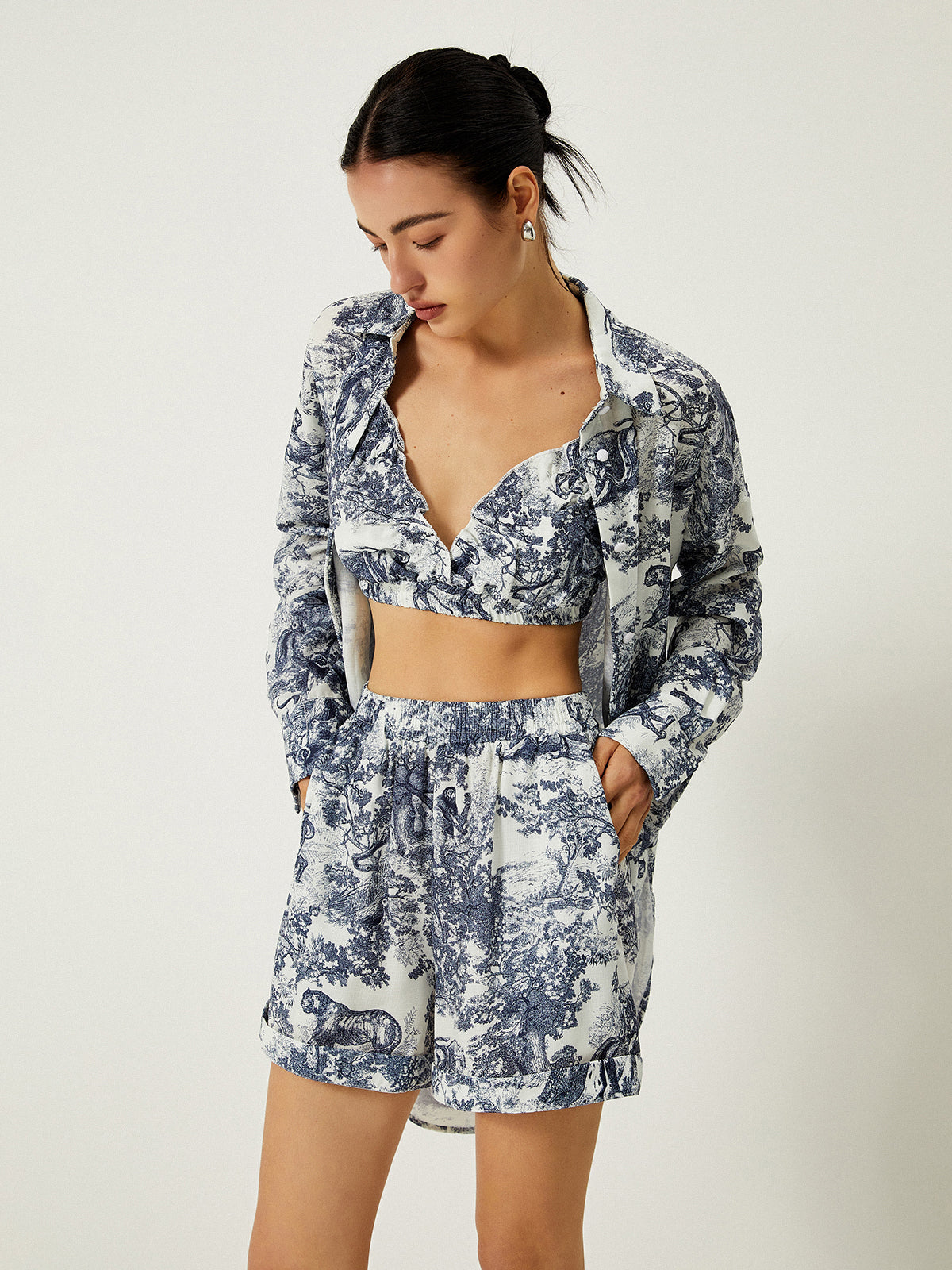 Bloemenprint Drie-delige Shorts Set