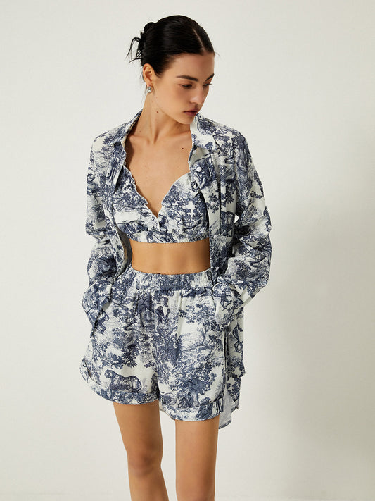 Bloemenprint Drie-delige Shorts Set