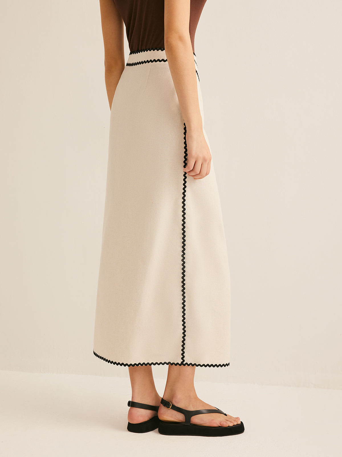Katoenen &amp; Linnen Golf Trim Midi Rok