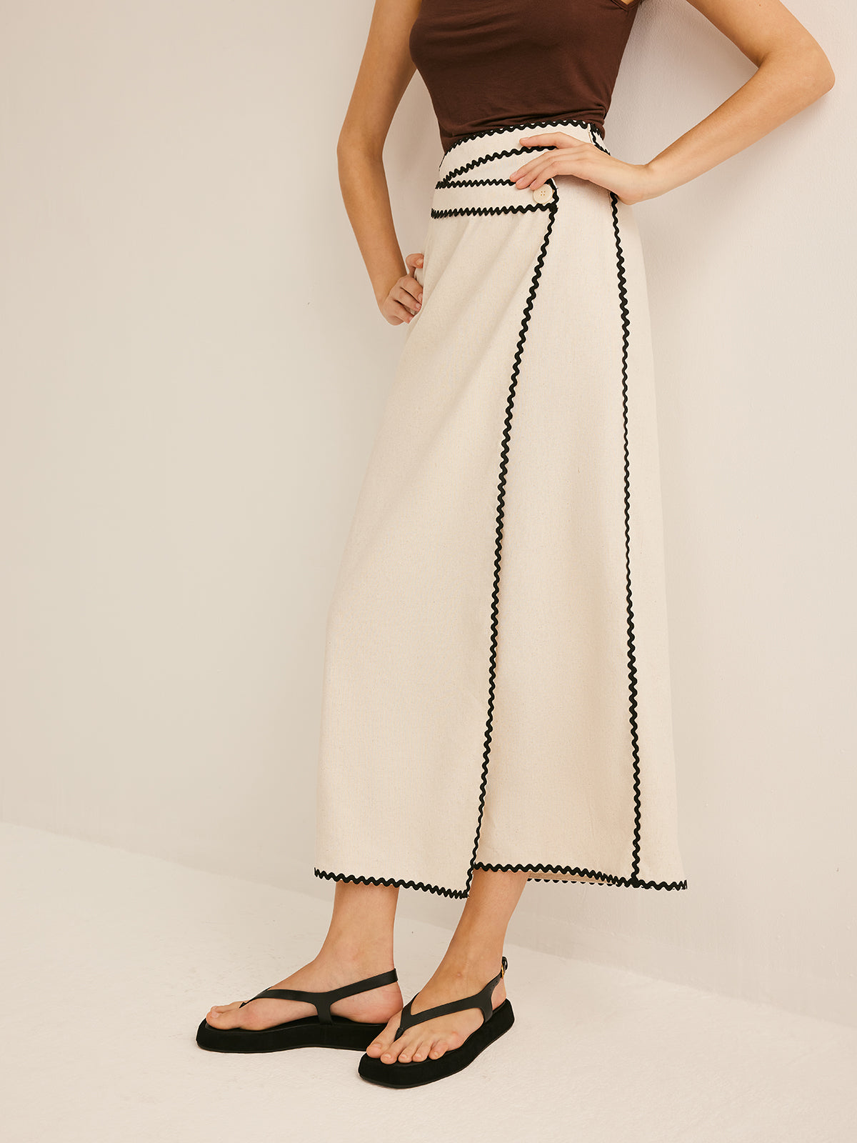 Katoenen &amp; Linnen Golf Trim Midi Rok