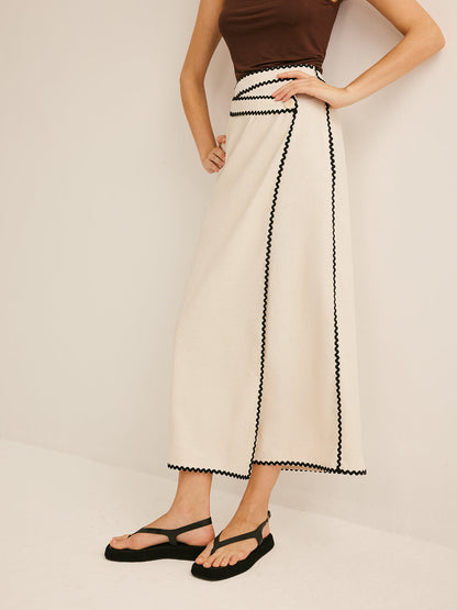 Katoenen &amp; Linnen Golf Trim Midi Rok