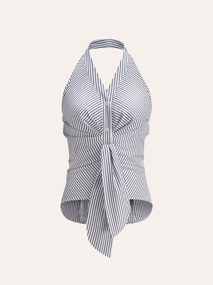 Gestreepte haltertop met strik