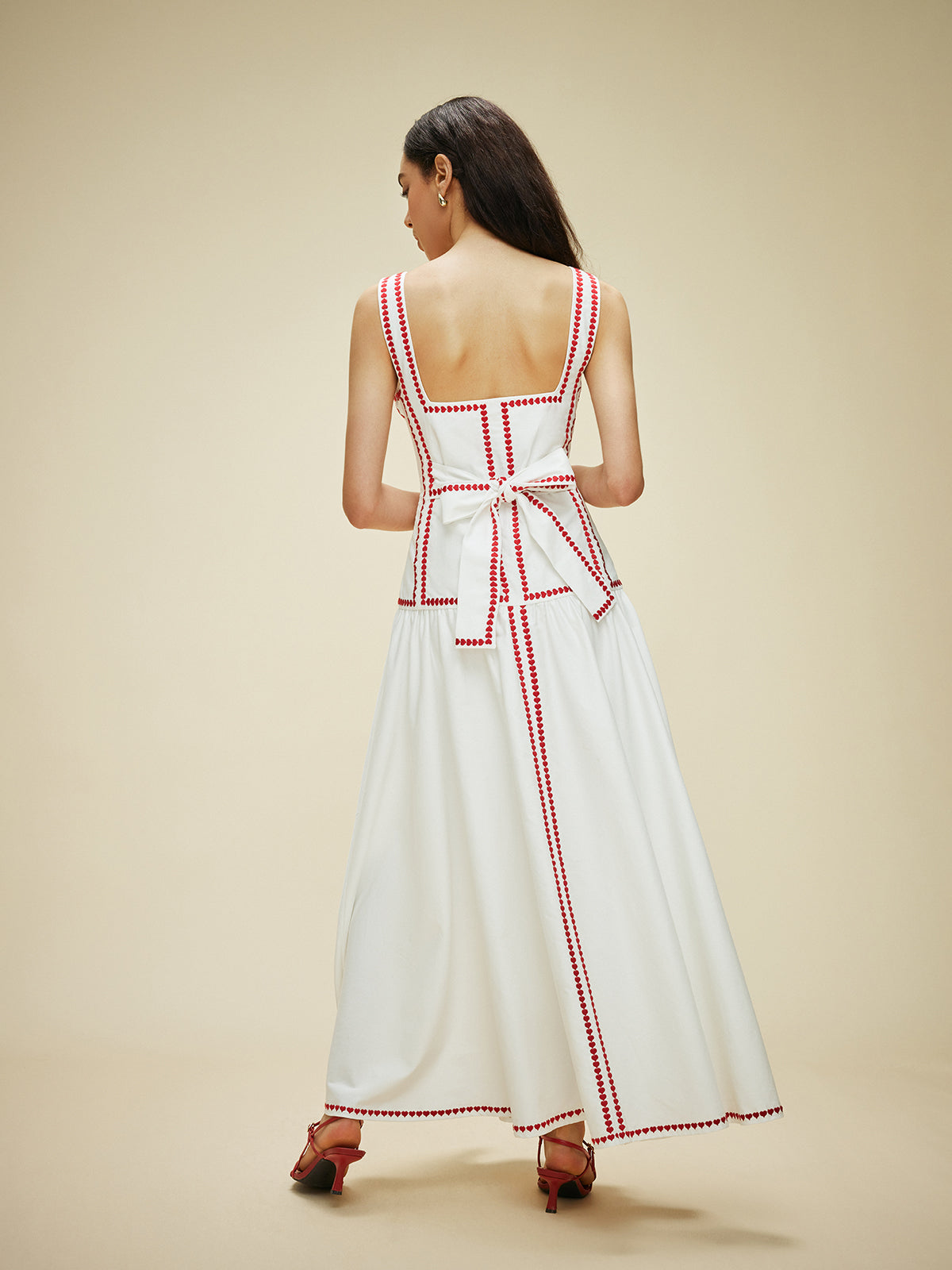 Katoenen Jurk met Contrasterende Bies en Rugstrik