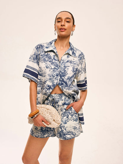 Geprinte Shorts Set met Contrasterende Bias