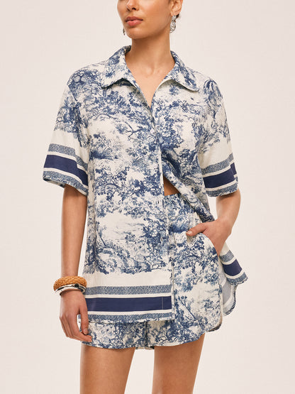 Geprinte Shorts Set met Contrasterende Bias