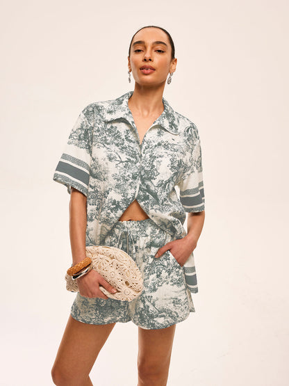 Geprinte Shorts Set met Contrasterende Bias