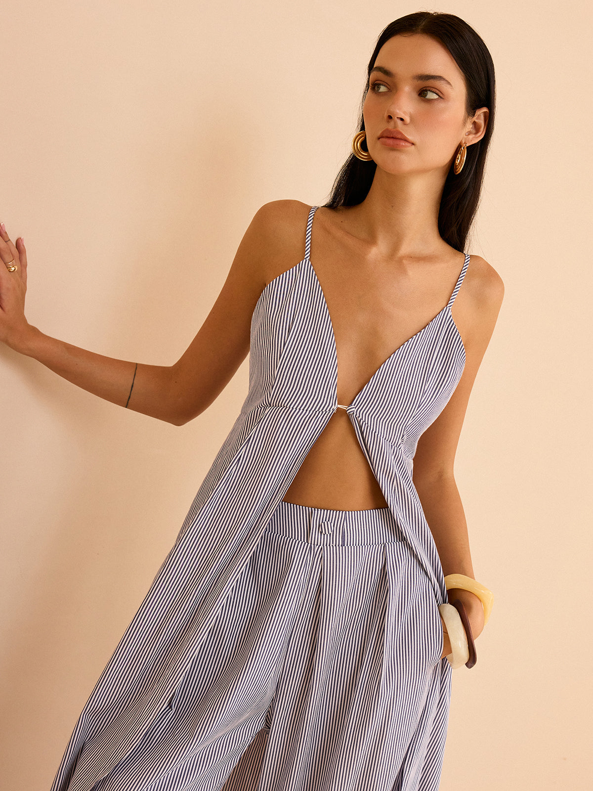 Gestreepte Lange Cami Top in Brede Broekset