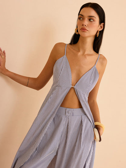 Gestreepte Lange Cami Top in Brede Broekset