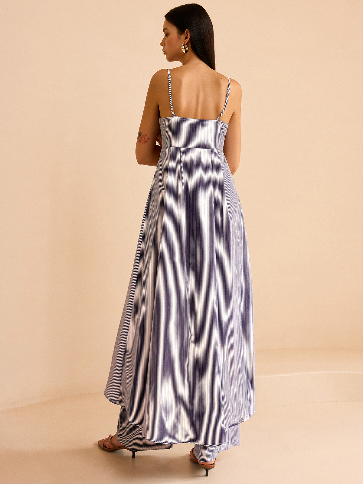 Gestreepte Lange Cami Top in Brede Broekset