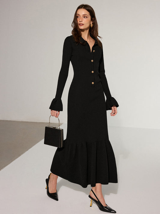 Zeemeermin Hem Kraag Gebreide Maxi Jurk