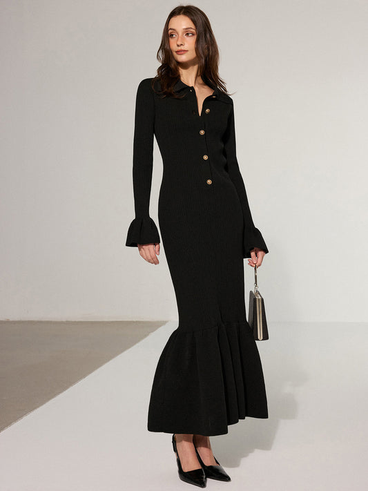 Zeemeermin Hem Kraag Gebreide Maxi Jurk