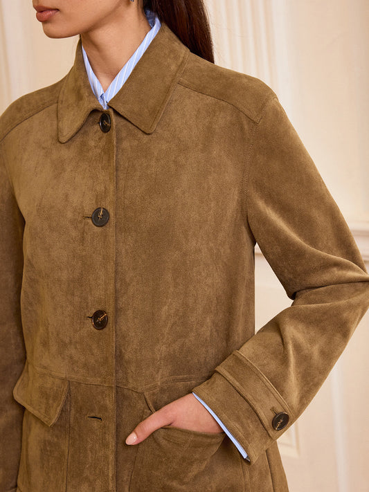 Gekraagde Blazer met Knopen in Suede Effect