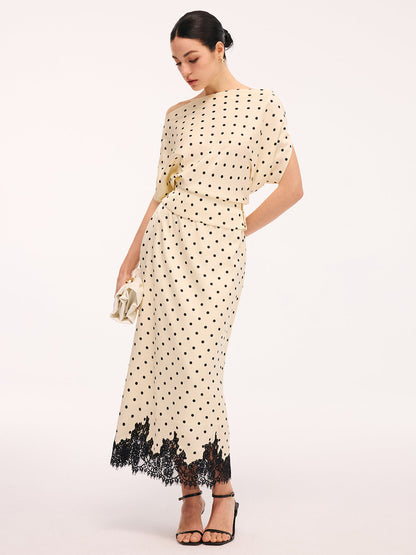Polka Dot Top &amp; Kant Trim Midi Rok Set