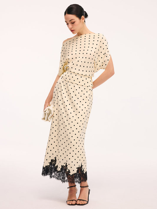 Polka Dot Top &amp; Kant Trim Midi Rok Set