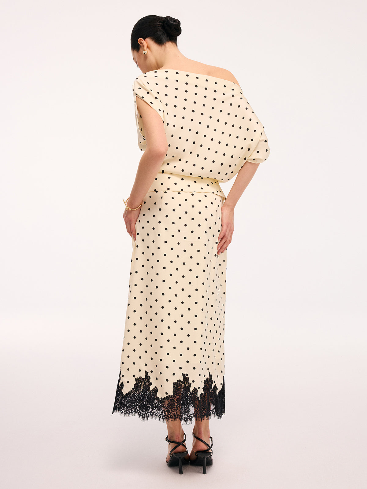 Polka Dot Top &amp; Kant Trim Midi Rok Set
