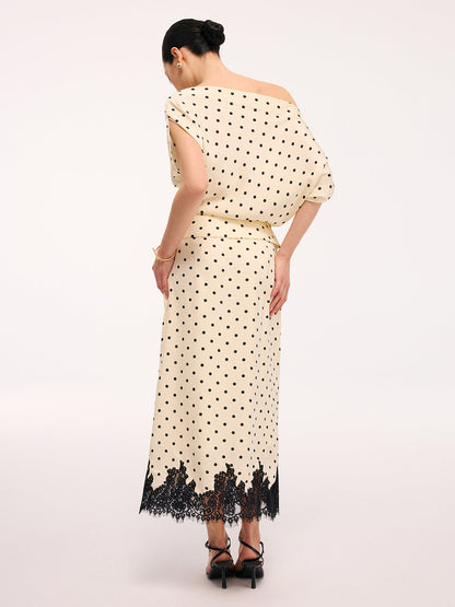 Polka Dot Top &amp; Kant Trim Midi Rok Set