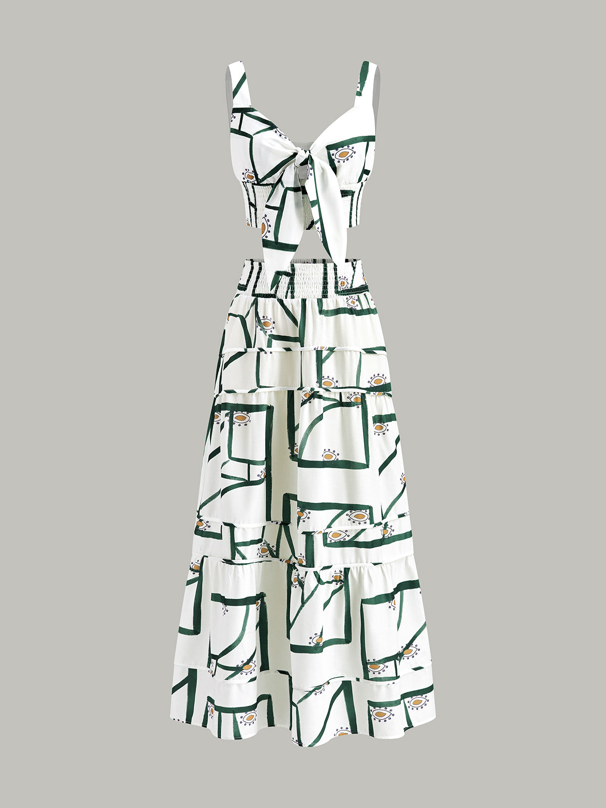 Vrouwelijke Top met Voorstrik en Gelaagde Rok Set