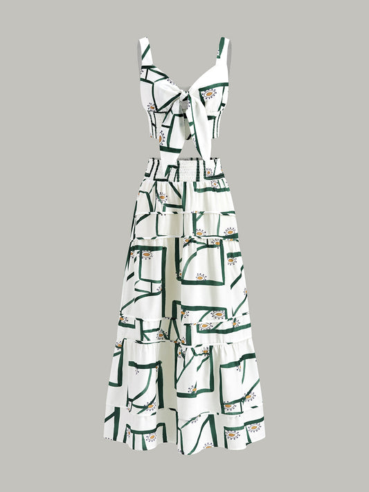 Vrouwelijke Top met Voorstrik en Gelaagde Rok Set