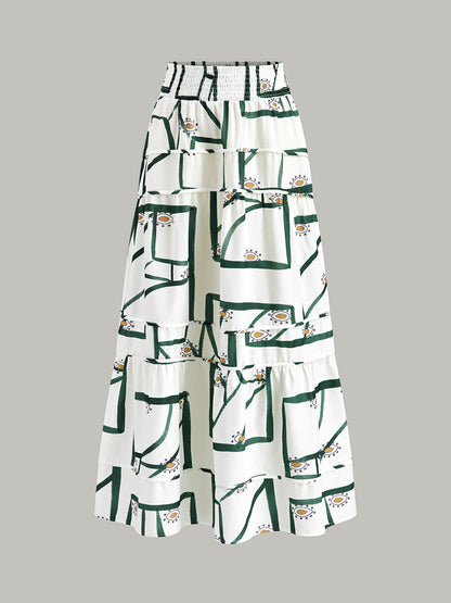 Vrouwelijke Top met Voorstrik en Gelaagde Rok Set